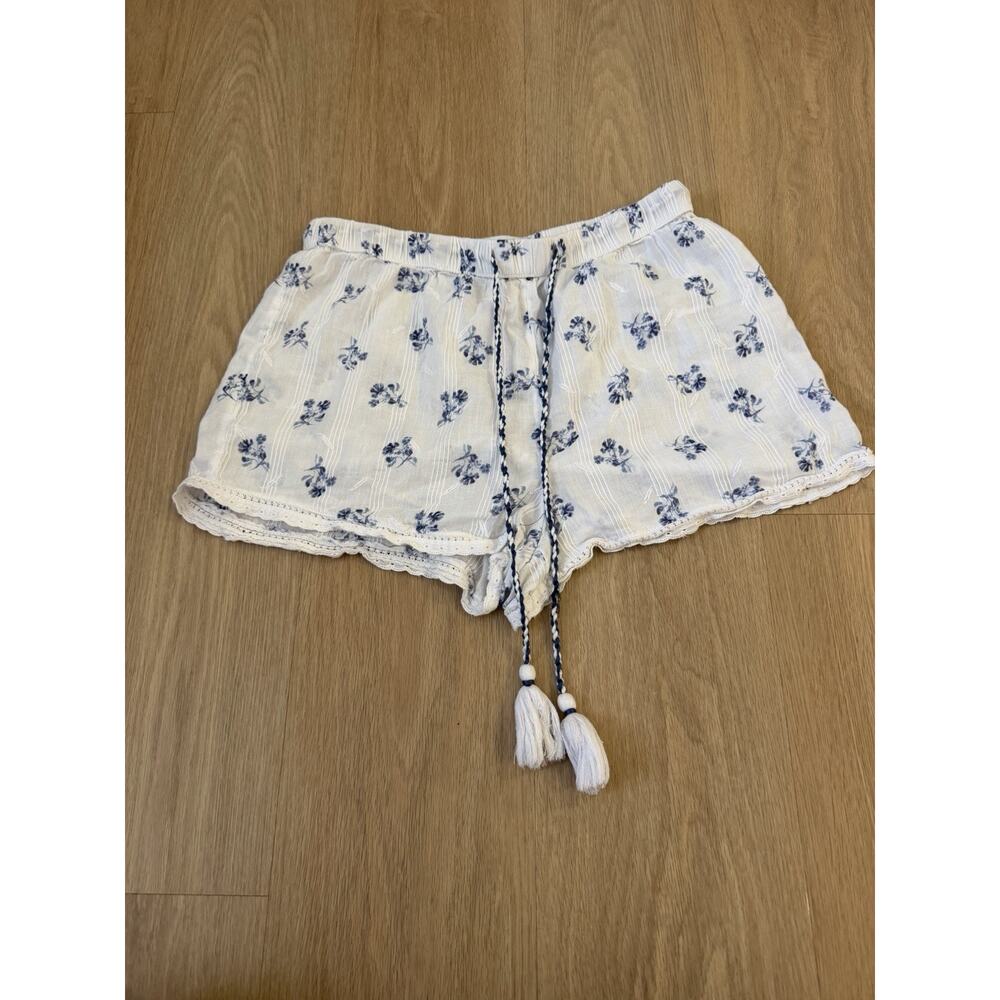 Joie Womens Blue White Embroidered Pajama Shorts Lace Cotton Sz M